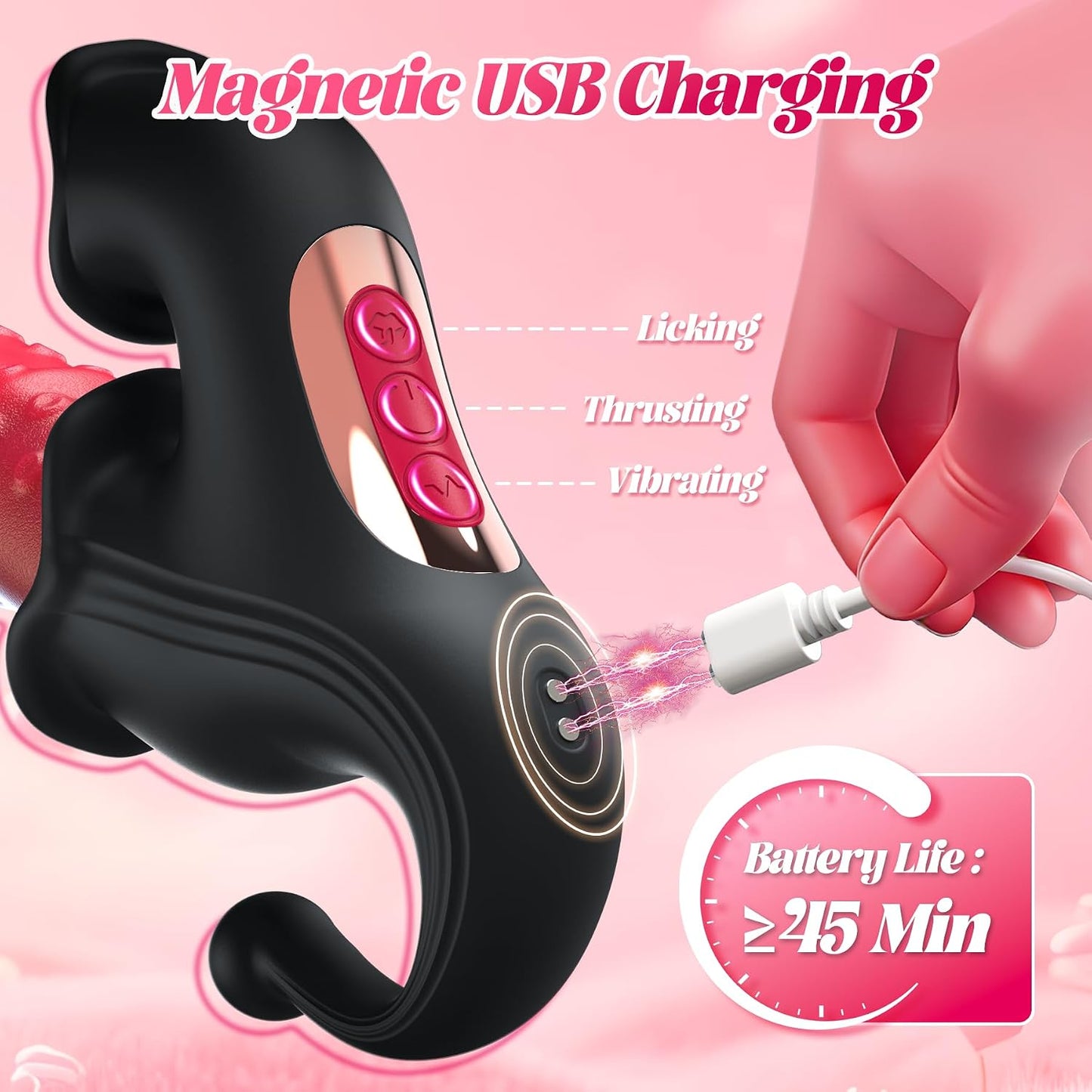 4-in-1 G-Spot Vibrator with 10 Sliding Ring, Vibrating, Thrusting & Licking Modes