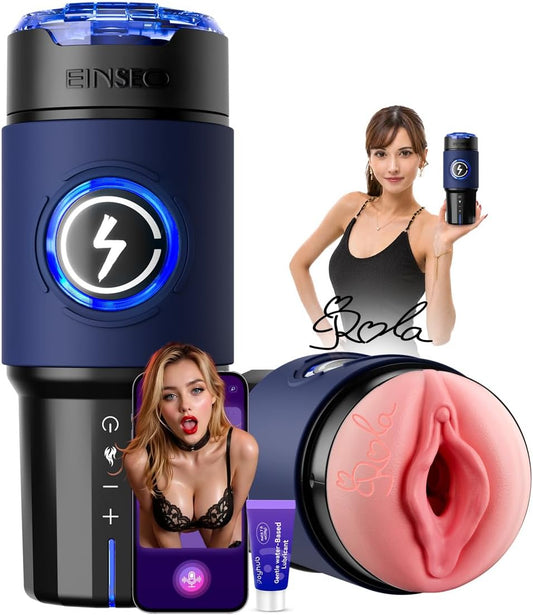 360° Heated App-Controlled Male Masturbator, 5 thrusting speed settings, up to 550 thrusts per minute, equipped with a brushless motor and a magnetic phone mount
